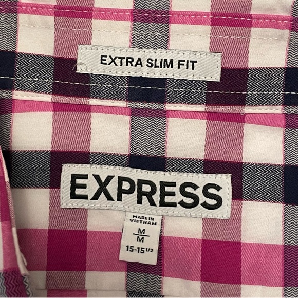 EXPRESS Mens Extra Slim Fit Long Sleeve Dress Shirt - Size M Black White Pink - Picture 8 of 12